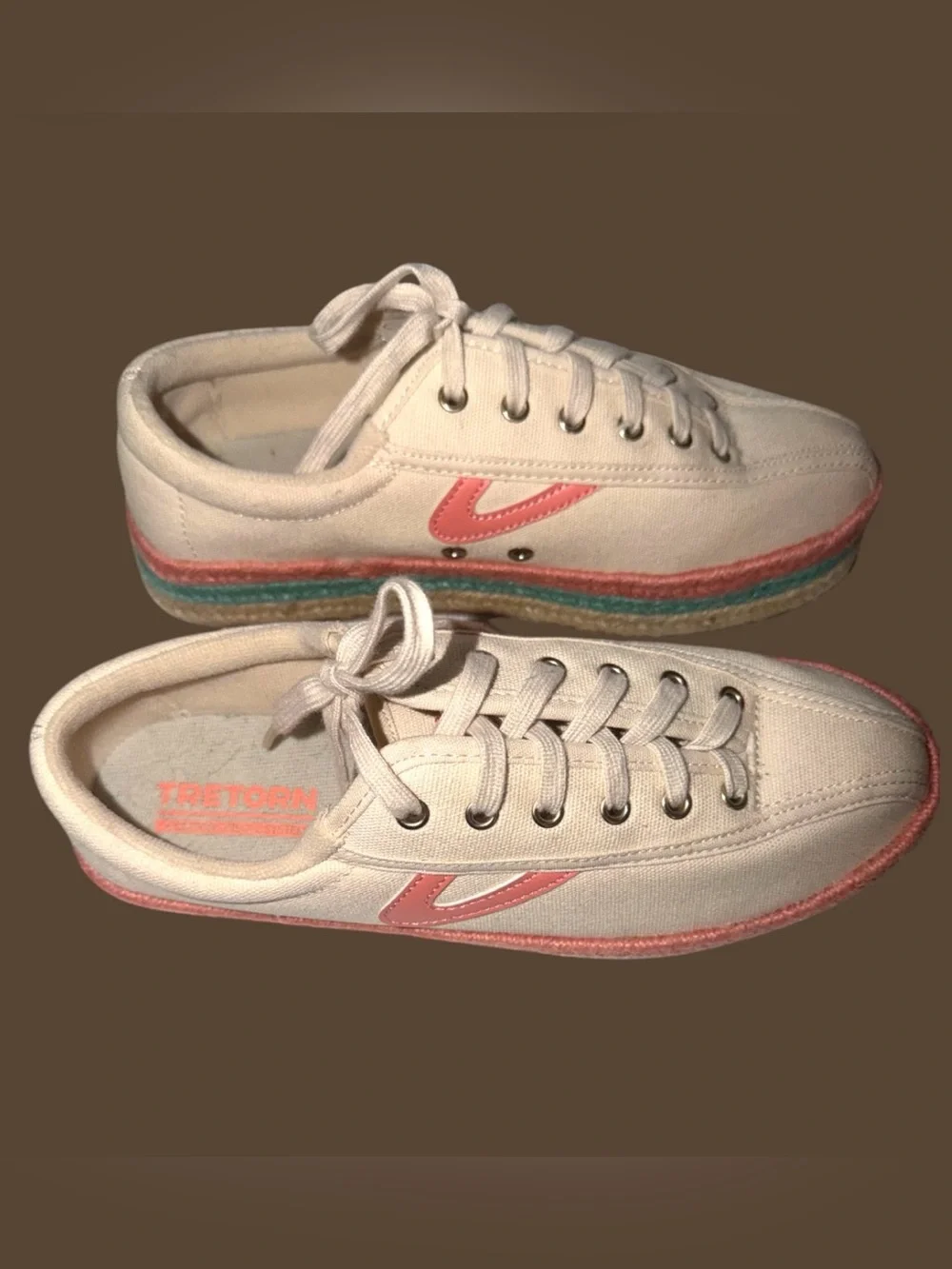 Tretorn Nylite Plus Espadrille Sneakers in Cream with Pink & Blue Accents